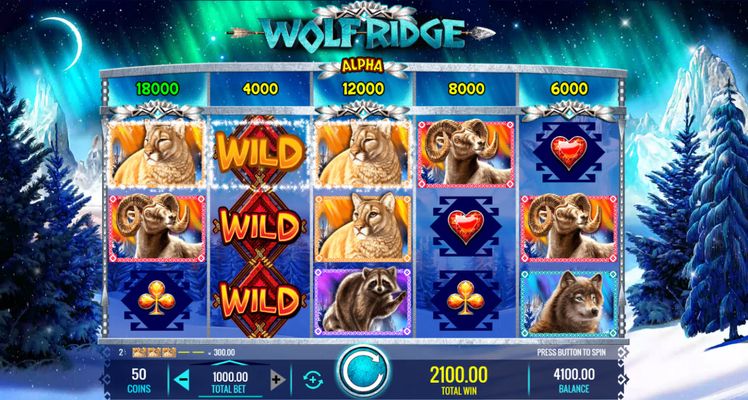 Wolf Ridge :: Stacked wilds triggers multiple winning paylines