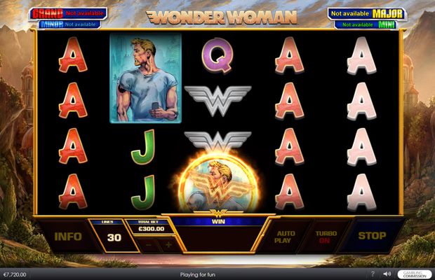 Wonder Woman :: Feature triggered when fire wild lands on the reels