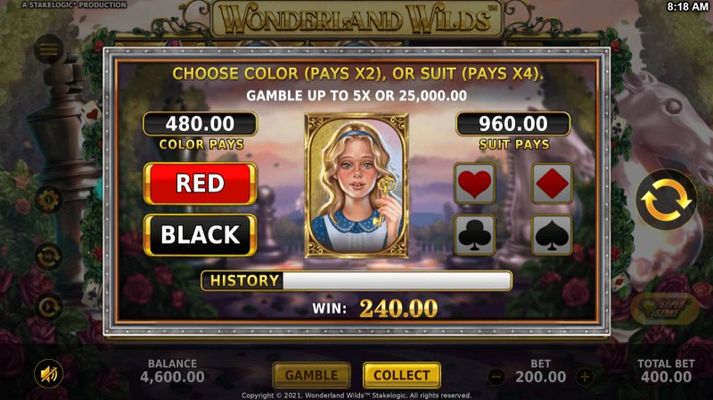 Wonderland Wilds :: Gamble feature is available after every win