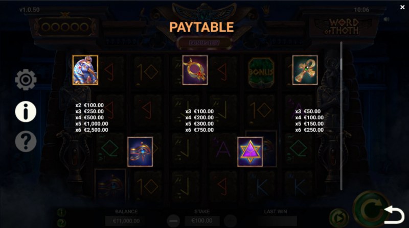 Word of Thoth :: Paytable - High Value Symbols