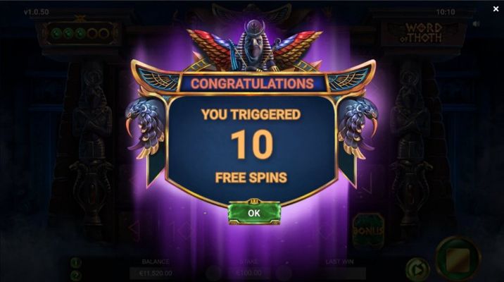 Word of Thoth :: Scatter symbols triggers the free spins bonus feature