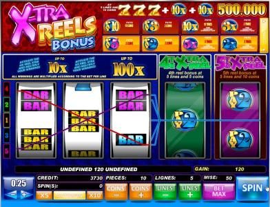a 120 coin jackpot triggered by two winning paylines
