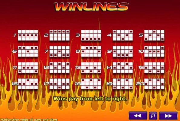 payline Diagrams 1-20. Wins pay from left to right.