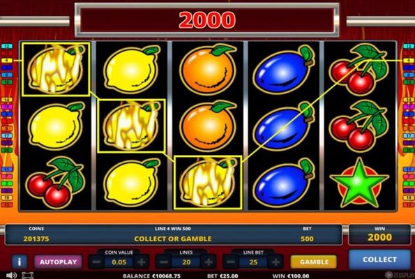 Winning combinations of lemon symbols triggers a 100.00 jackpot
