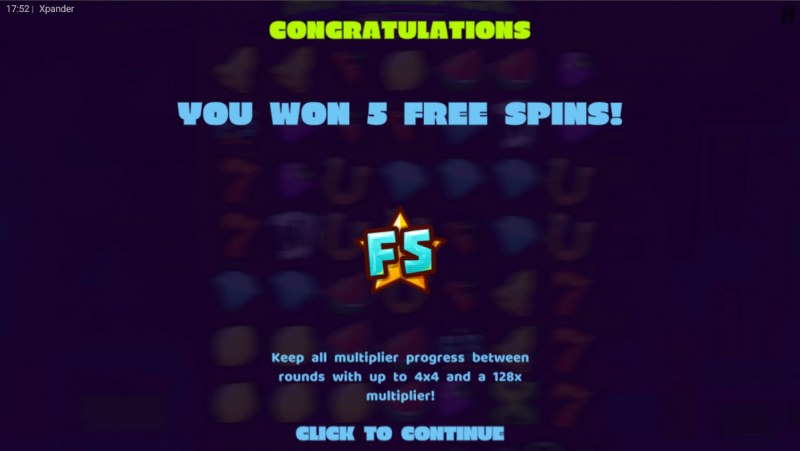 5 free spins awarded