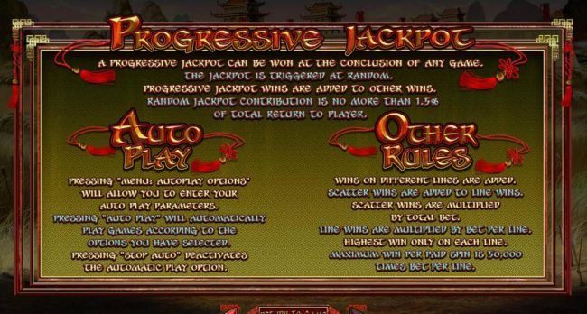 Progressive Jackpot Rules, Auto Play and Other Game Rules.
