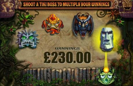 Shoot the Tiki Boss to multiply your free spin winnings