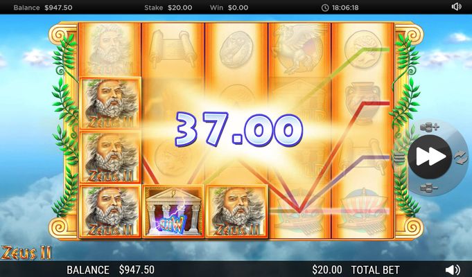 Zeus II :: Feature leads to multiple winning paylines