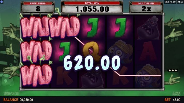 Stacked wild symbols triggers multiple winning paylines