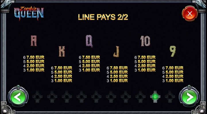 Zombie Queen :: Paytable - Low Value Symbols
